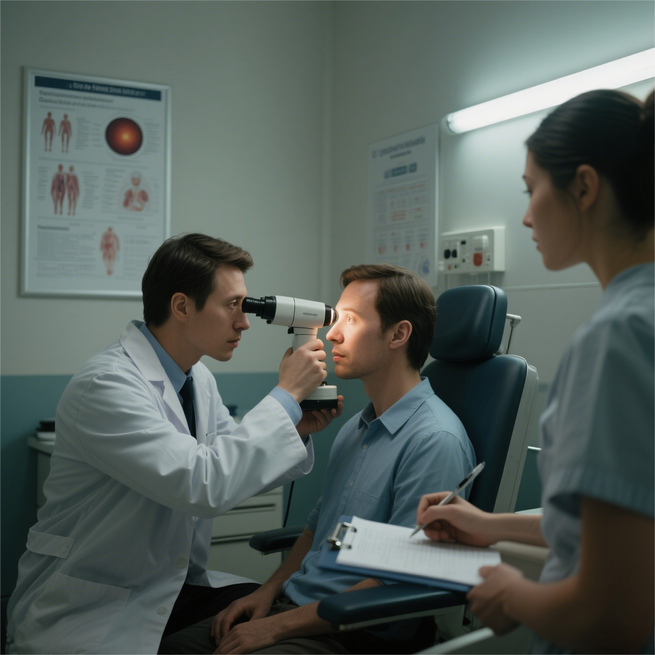 Doctor examining patient's eyes